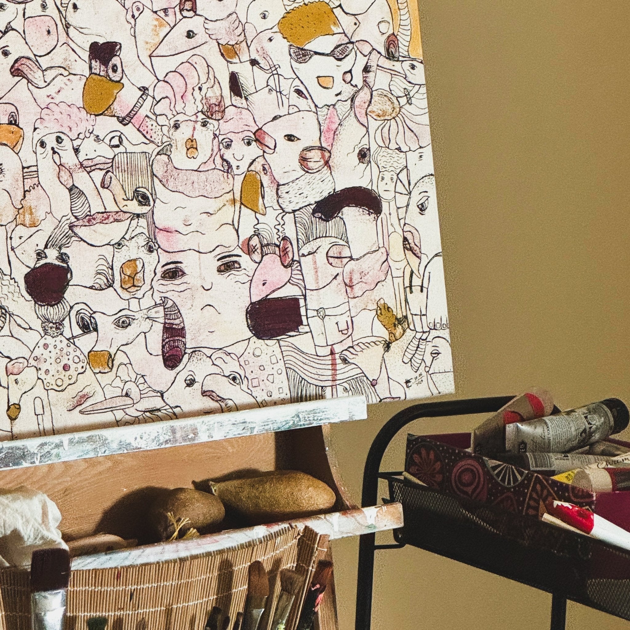 Billie & her Friends | original on canvas - Studio Thicia Luiza