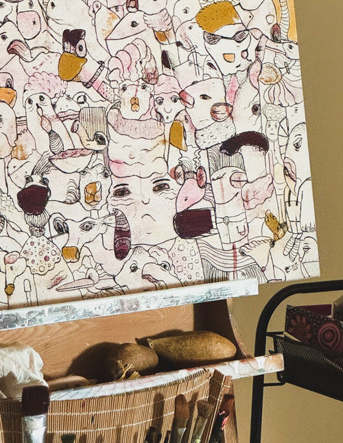 Billie & her Friends | original on canvas - Studio Thicia Luiza